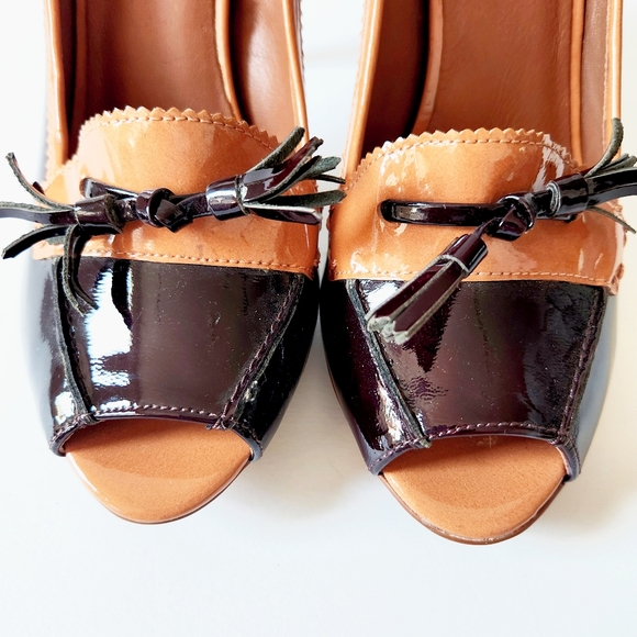 Donald J. Pliner Patent Peep Toe Tassel Heels - Picture 2 of 6